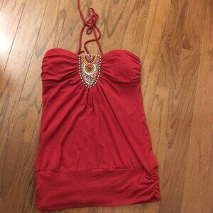 Red halter tank with beading (Trixxi) NWOT